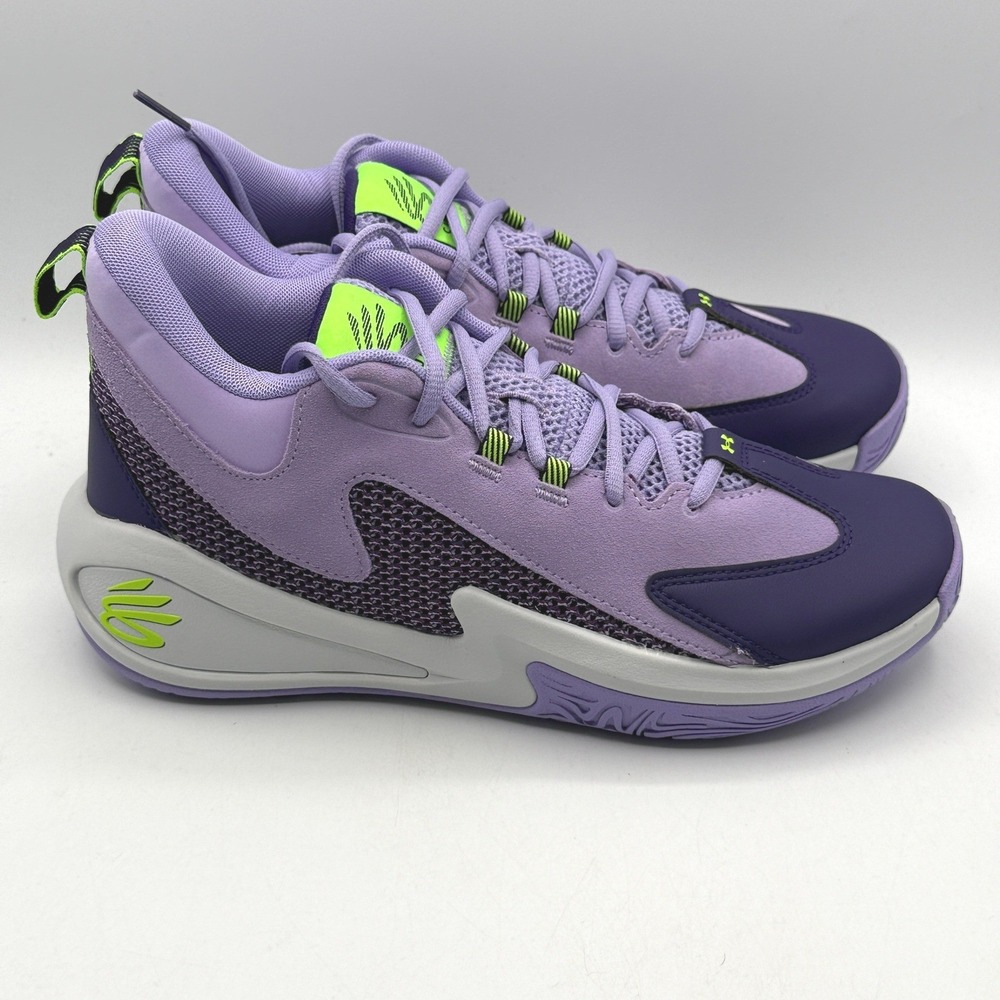 Under Armour Curry 3Z 25 SDE Shoes Mens Size 9 Purple Lime Green 6000750-538